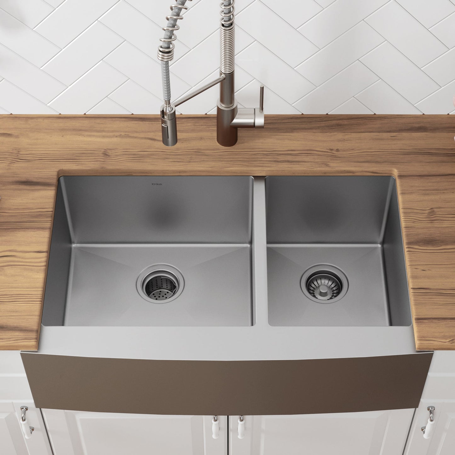 KRAUS Standart PRO 33" 16 Gauge 60/40 Double Bowl Stainless Steel Farmhouse Kitchen Sink - KHF203-33