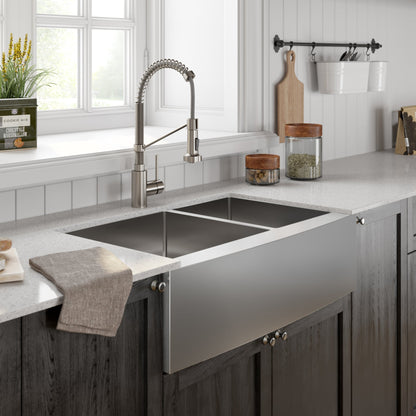 KRAUS Standart PRO 33" 16 Gauge 60/40 Double Bowl Stainless Steel Farmhouse Kitchen Sink - KHF203-33