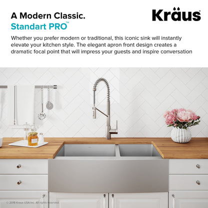 KRAUS Standart PRO 33" 16 Gauge 60/40 Double Bowl Stainless Steel Farmhouse Kitchen Sink - KHF203-33