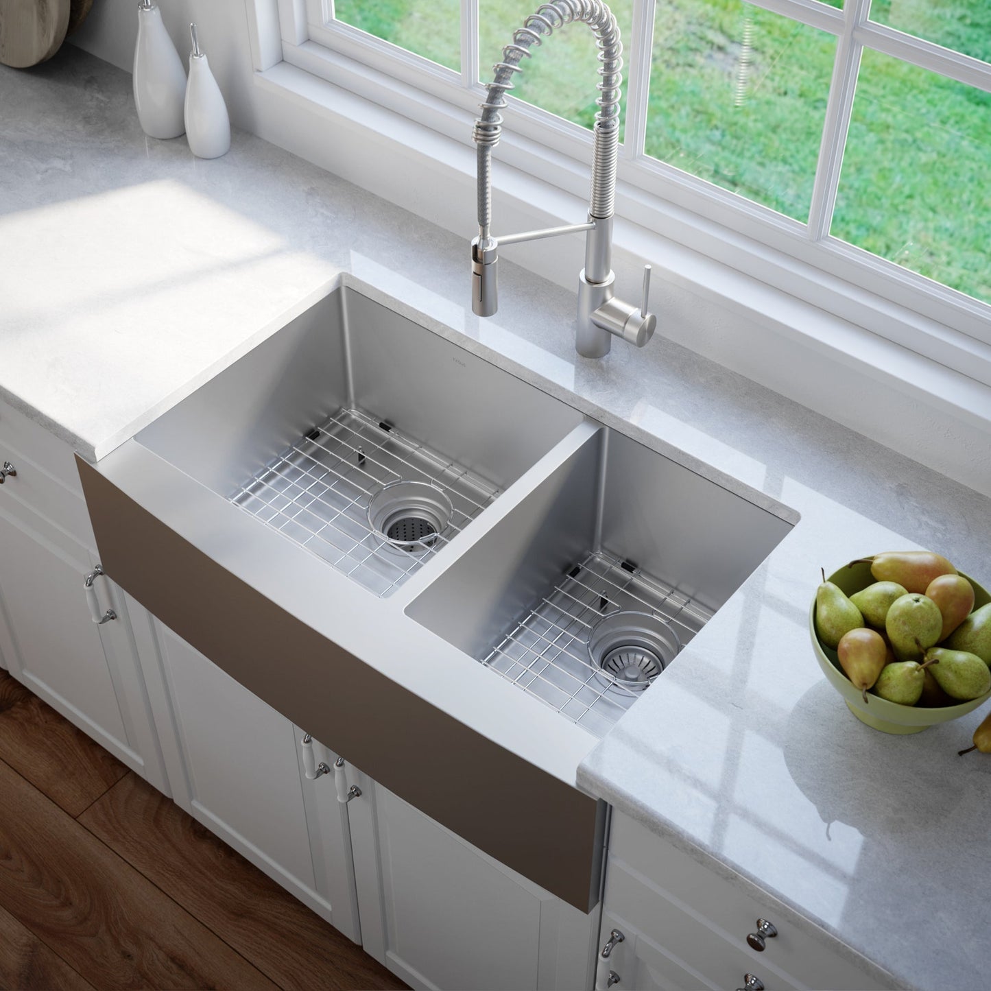 KRAUS Standart PRO 33" 16 Gauge 60/40 Double Bowl Stainless Steel Farmhouse Kitchen Sink - KHF203-33