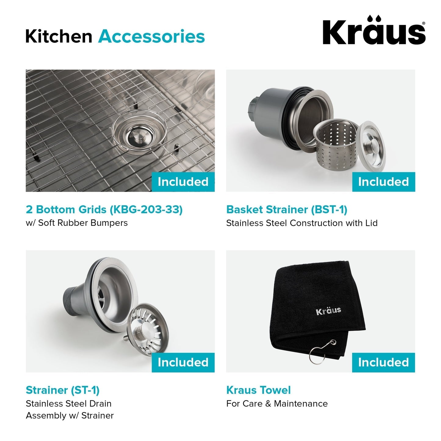 KRAUS Standart PRO 33" 16 Gauge 60/40 Double Bowl Stainless Steel Farmhouse Kitchen Sink - KHF203-33