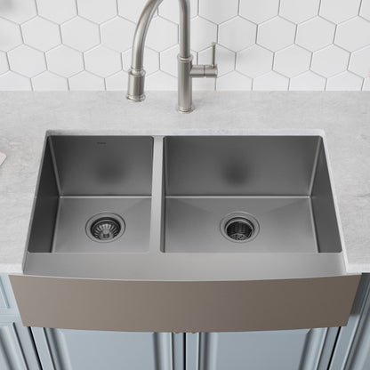 KRAUS Standart PRO 33" 16 Gauge 40/60 Double Bowl Stainless Steel Farmhouse Kitchen Sink in Stainless Steel - KHF204-33