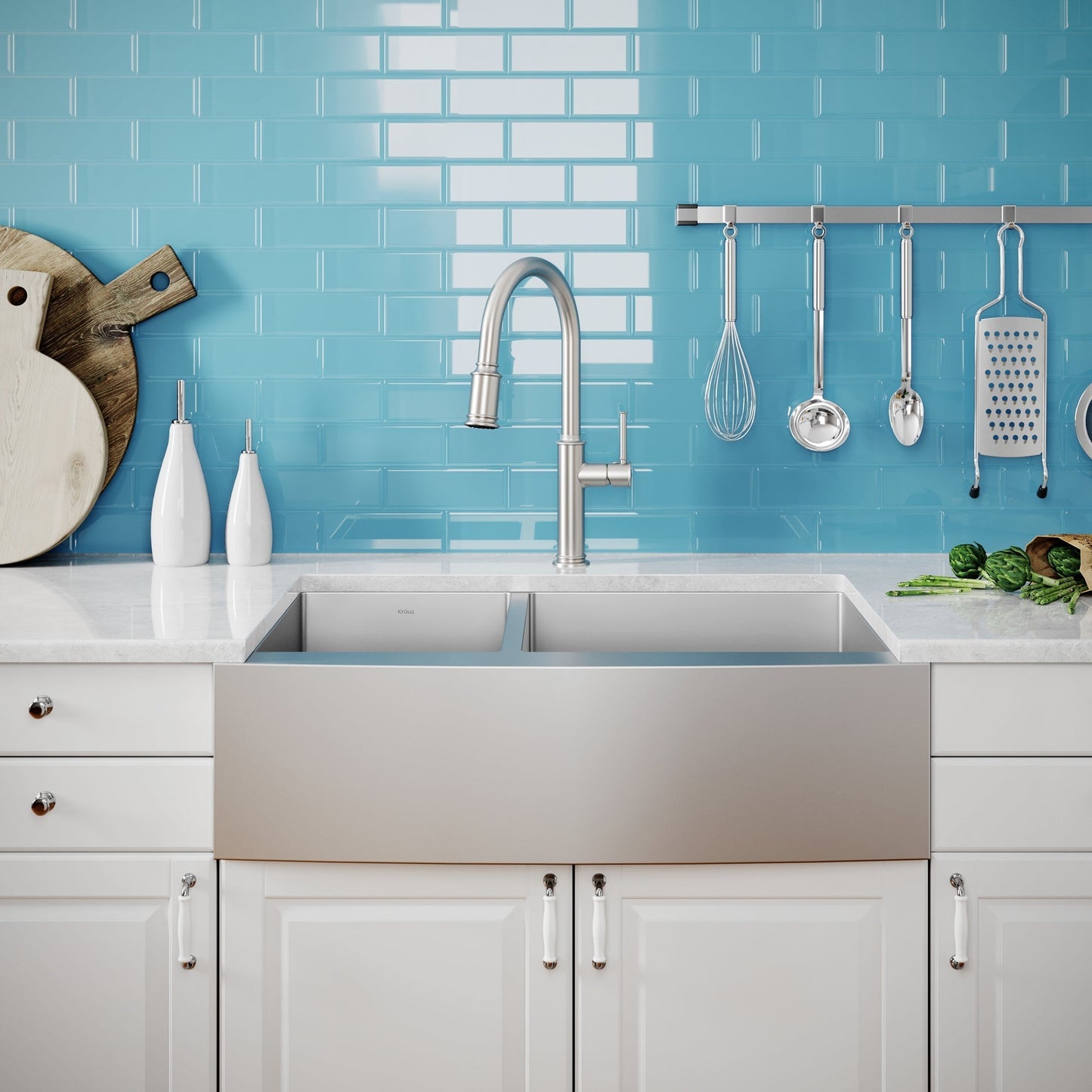 KRAUS Standart PRO 33" 16 Gauge 40/60 Double Bowl Stainless Steel Farmhouse Kitchen Sink in Stainless Steel - KHF204-33