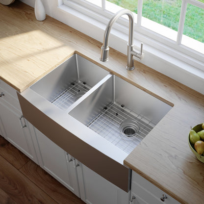 KRAUS Standart PRO 33" 16 Gauge 40/60 Double Bowl Stainless Steel Farmhouse Kitchen Sink in Stainless Steel - KHF204-33
