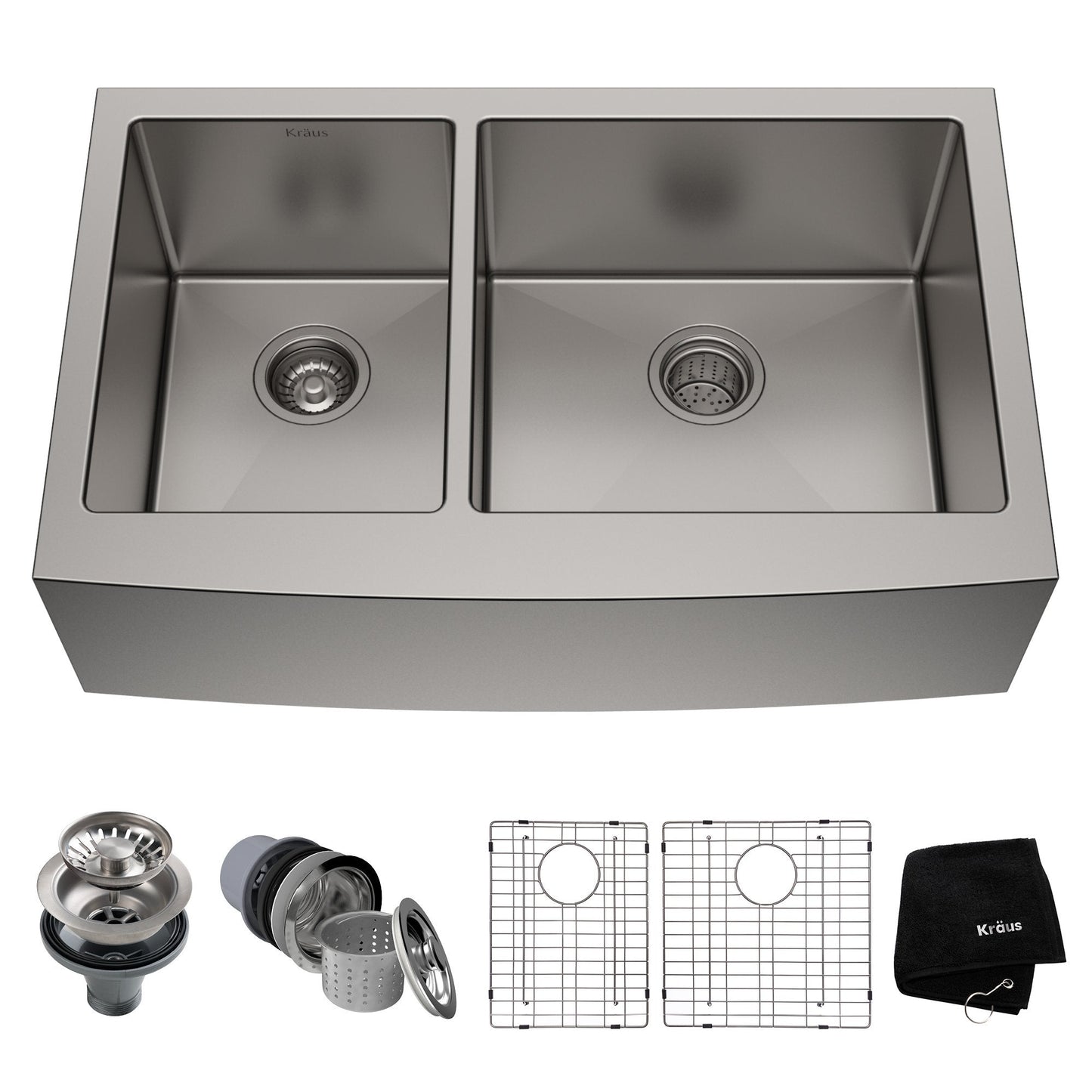 KRAUS Standart PRO 33" 16 Gauge 40/60 Double Bowl Stainless Steel Farmhouse Kitchen Sink in Stainless Steel - KHF204-33