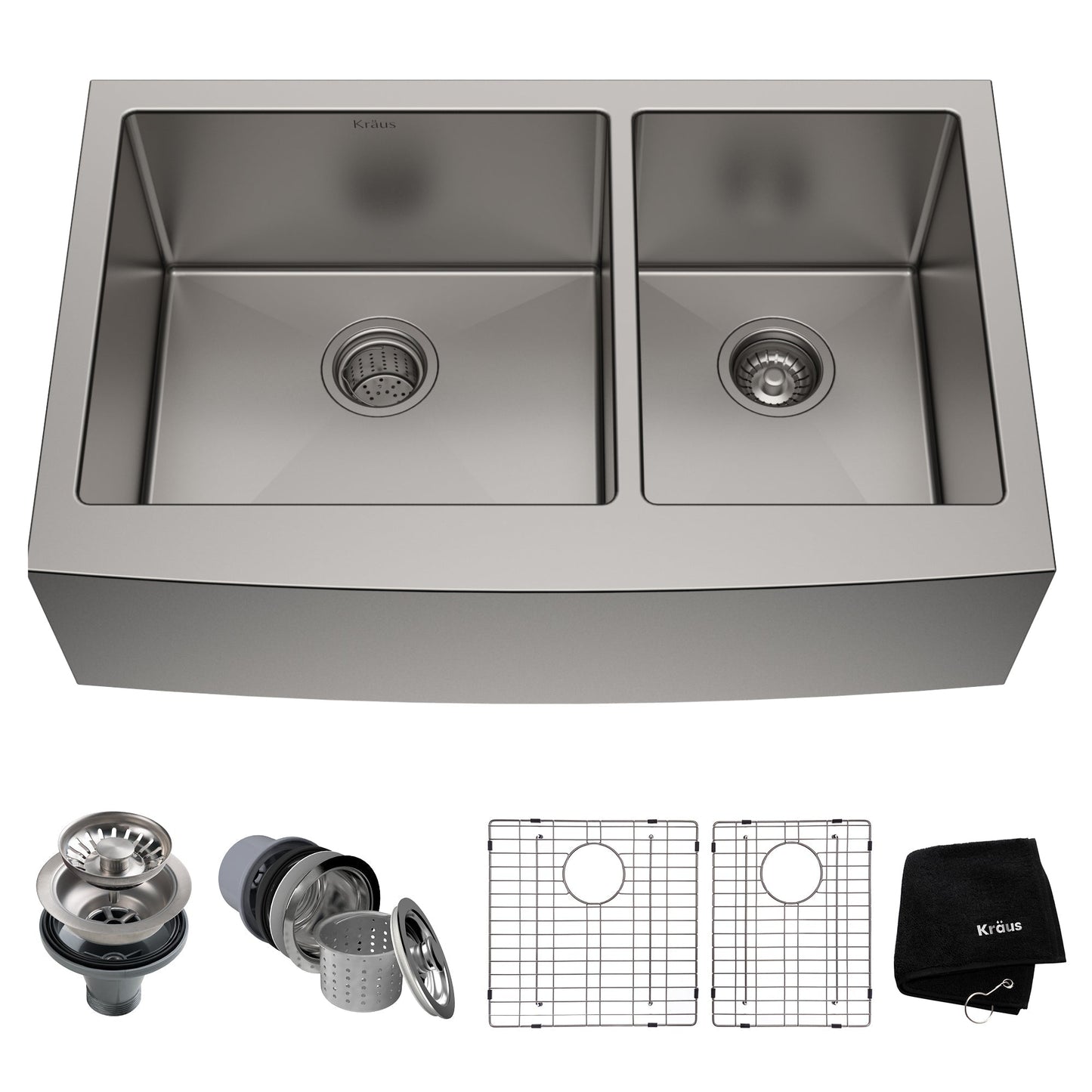 KRAUS Standart PRO 33" 16 Gauge 60/40 Double Bowl Stainless Steel Farmhouse Kitchen Sink - KHF203-33