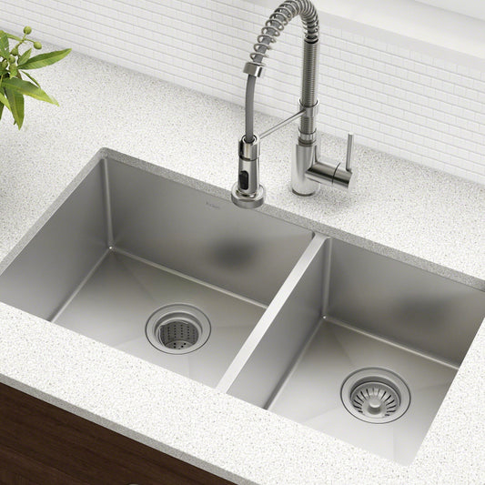 KRAUS Standart PRO 33" Undermount 60/40 Double Bowl Stainless Steel Kitchen Sink - KHU103-33