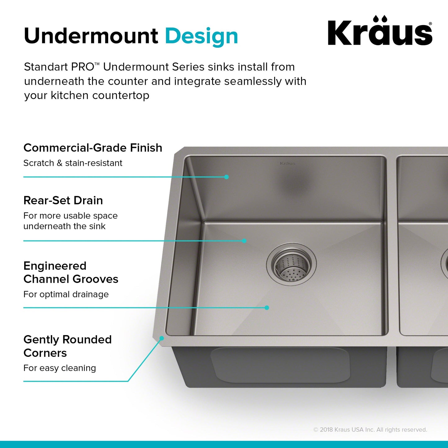 KRAUS Standart PRO 33" Undermount 60/40 Double Bowl Stainless Steel Kitchen Sink - KHU103-33