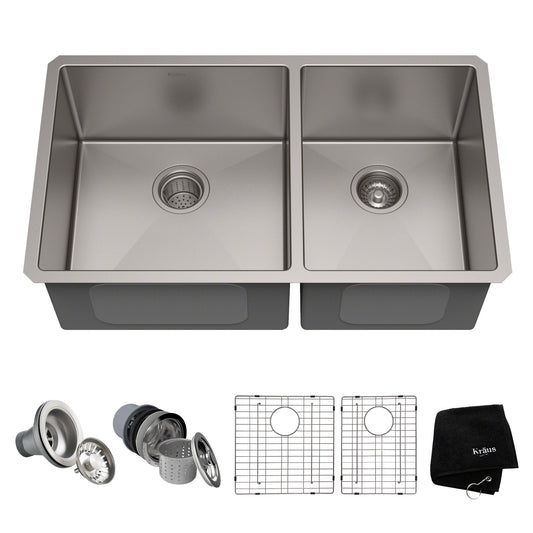 KRAUS Standart PRO 33" Undermount 60/40 Double Bowl Stainless Steel Kitchen Sink - KHU103-33
