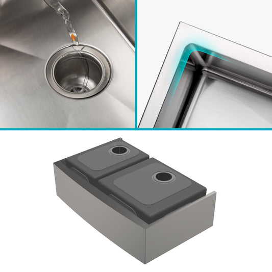 KRAUS Standart PRO 36" 16 Gauge 60/40 Double Bowl Stainless Steel Farmhouse Kitchen Sink - KHF203-36