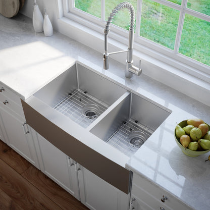 KRAUS Standart PRO 36" 16 Gauge 60/40 Double Bowl Stainless Steel Farmhouse Kitchen Sink - KHF203-36