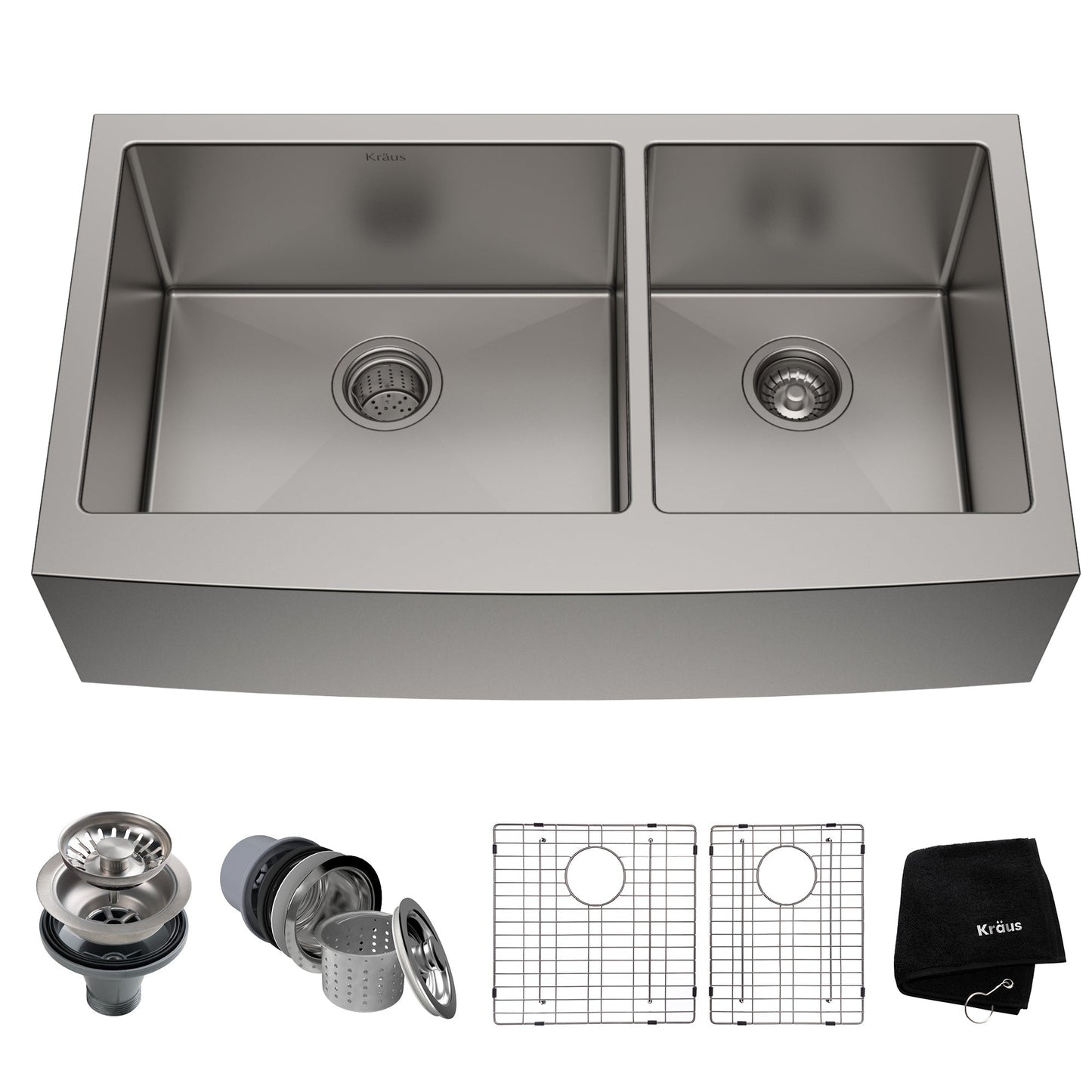KRAUS Standart PRO 36" 16 Gauge 60/40 Double Bowl Stainless Steel Farmhouse Kitchen Sink - KHF203-36