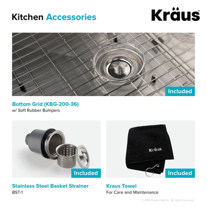 KRAUS Standart PRO 36" 16 Gauge Single Bowl Stainless Steel Farmhouse Kitchen Sink - KHF200-36