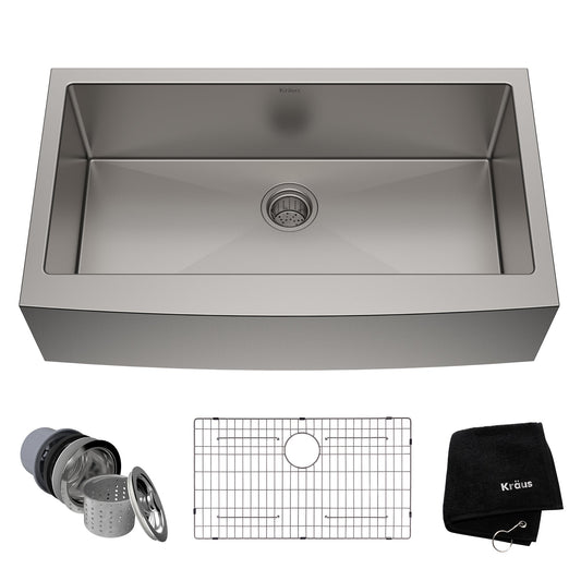KRAUS Standart PRO 36" 16 Gauge Single Bowl Stainless Steel Farmhouse Kitchen Sink - KHF200-36