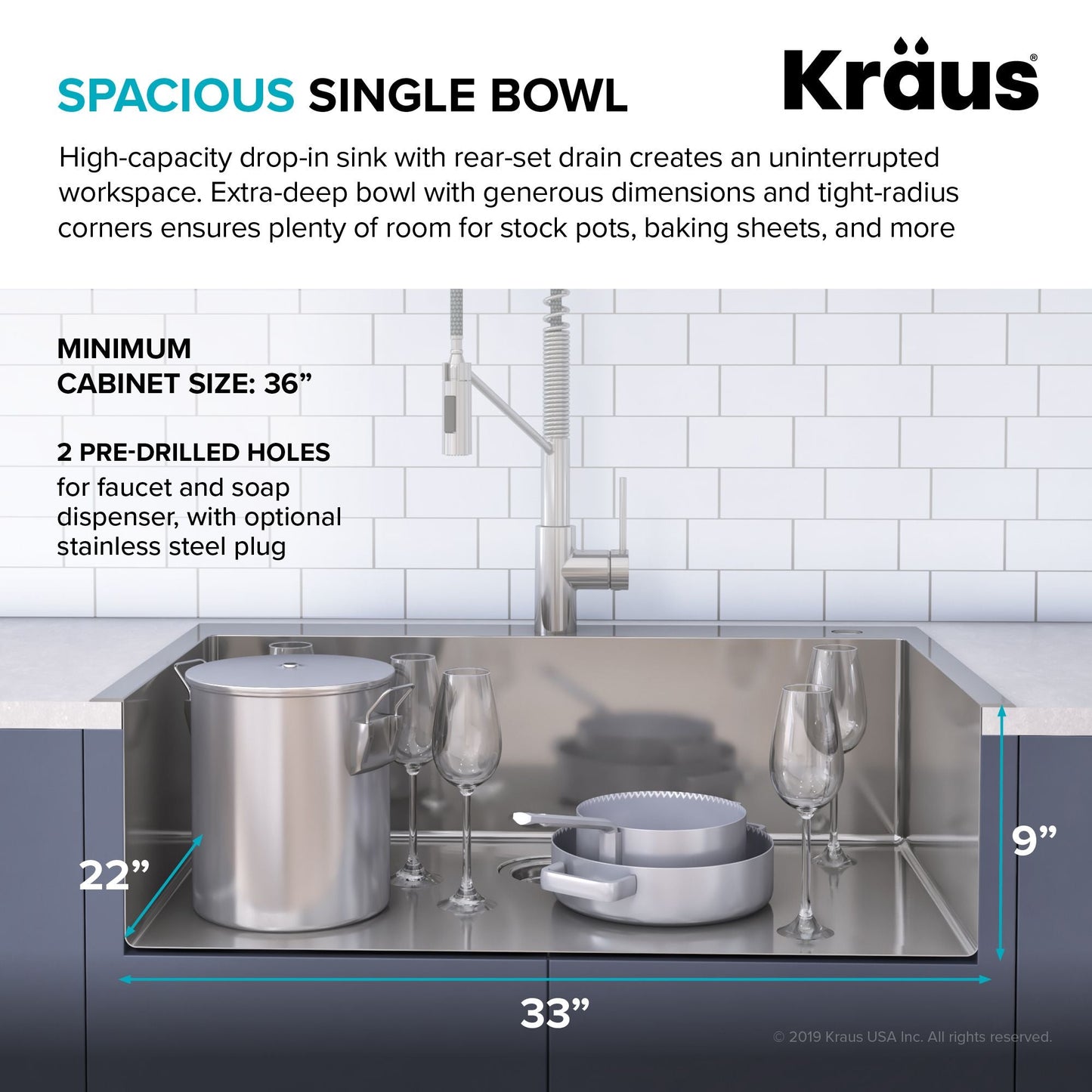 KRAUS Stark 33" Dual Mount Kitchen Sink and Pull-Down Commercial Kitchen Faucet Combo in Stainless Steel Finish - KCA-1102