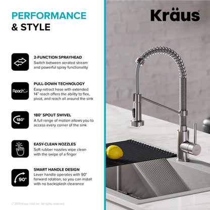 KRAUS Stark 33" Dual Mount Kitchen Sink and Pull-Down Commercial Kitchen Faucet Combo in Stainless Steel Finish - KCA-1102