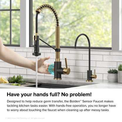 KRAUS Touchless Pull-Down Single Handle 18-Inch Kitchen Faucet in Brushed Brass & Matte Black - KSF-1610BBMB