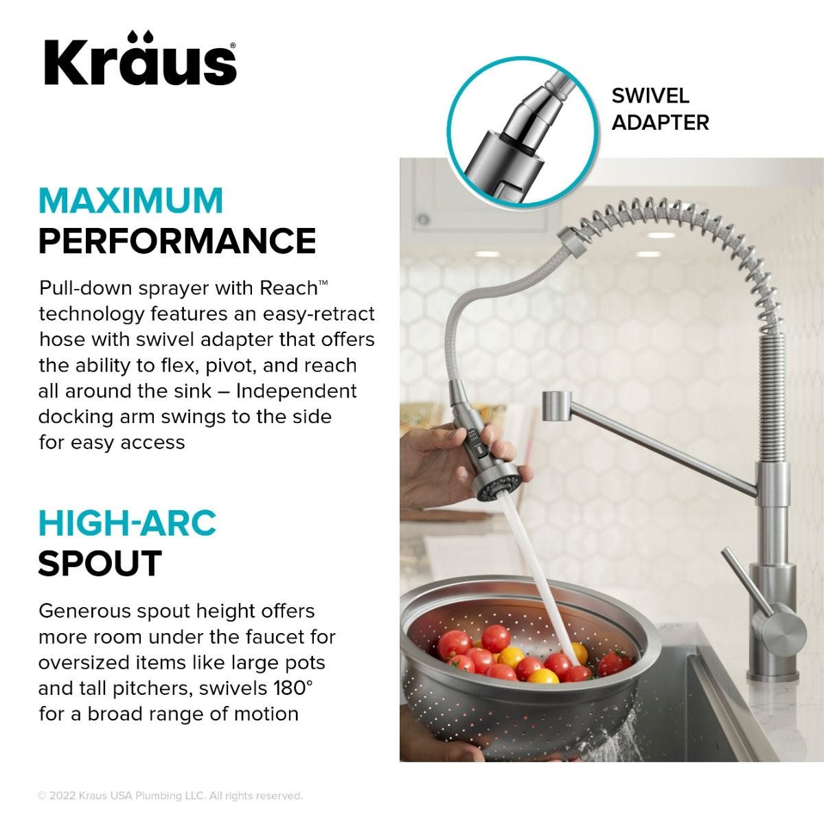 KRAUS Touchless Pull-Down Single Handle 18-Inch Kitchen Faucet in Brushed Brass & Matte Black - KSF-1610BBMB