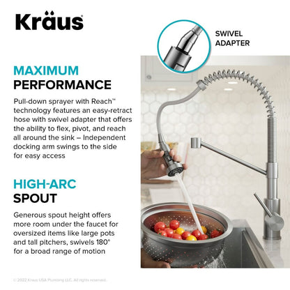 KRAUS Touchless Pull-Down Single Handle 18-Inch Kitchen Faucet in Brushed Brass & Matte Black - KSF-1610BBMB