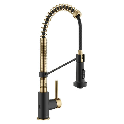 KRAUS Touchless Pull-Down Single Handle 18-Inch Kitchen Faucet in Brushed Brass & Matte Black - KSF-1610BBMB