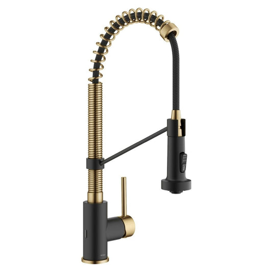 KRAUS Touchless Pull-Down Single Handle 18-Inch Kitchen Faucet in Brushed Brass & Matte Black - KSF-1610BBMB