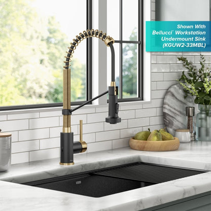 KRAUS Touchless Pull-Down Single Handle 18-Inch Kitchen Faucet in Brushed Brass & Matte Black - KSF-1610BBMB