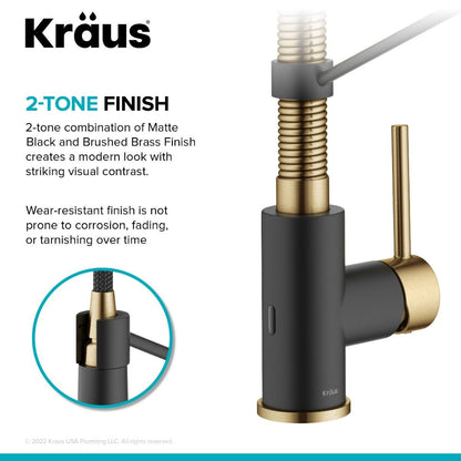 KRAUS Touchless Pull-Down Single Handle 18-Inch Kitchen Faucet in Brushed Brass & Matte Black - KSF-1610BBMB