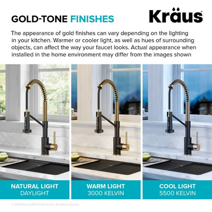KRAUS Touchless Pull-Down Single Handle 18-Inch Kitchen Faucet in Brushed Brass & Matte Black - KSF-1610BBMB