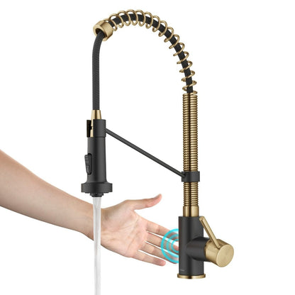 KRAUS Touchless Pull-Down Single Handle 18-Inch Kitchen Faucet in Brushed Brass & Matte Black - KSF-1610BBMB