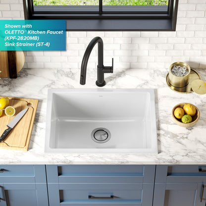 KRAUS Turino 24" Drop-In or Undermount Fireclay Kitchen Sink with Thick Mounting Deck in Gloss White - KFD1-24GWH
