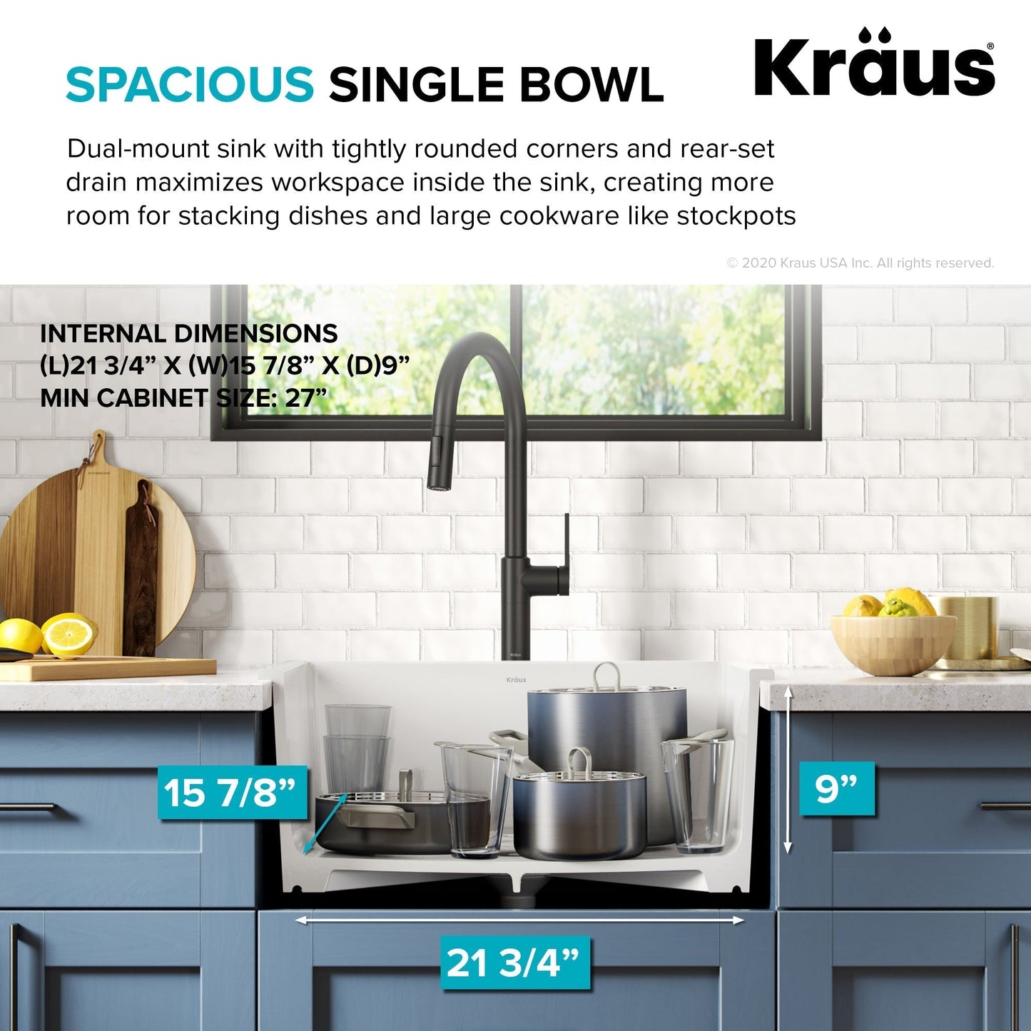 KRAUS Turino 24" Drop-In or Undermount Fireclay Kitchen Sink with Thick Mounting Deck in Gloss White - KFD1-24GWH