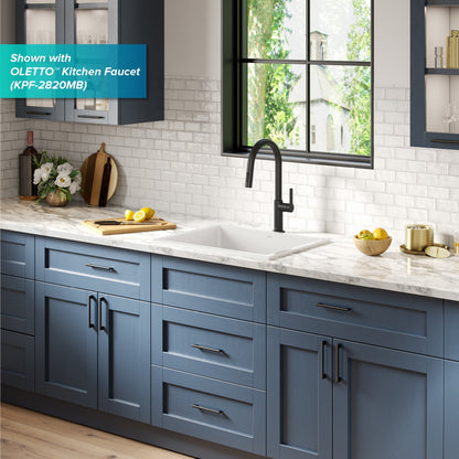 KRAUS Turino 24" Drop-In or Undermount Fireclay Kitchen Sink with Thick Mounting Deck in Gloss White - KFD1-24GWH