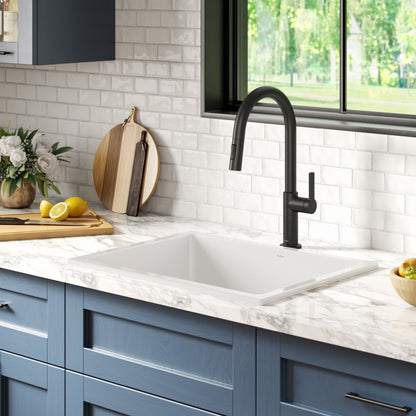 KRAUS Turino 24" Drop-In or Undermount Fireclay Kitchen Sink with Thick Mounting Deck in Gloss White - KFD1-24GWH