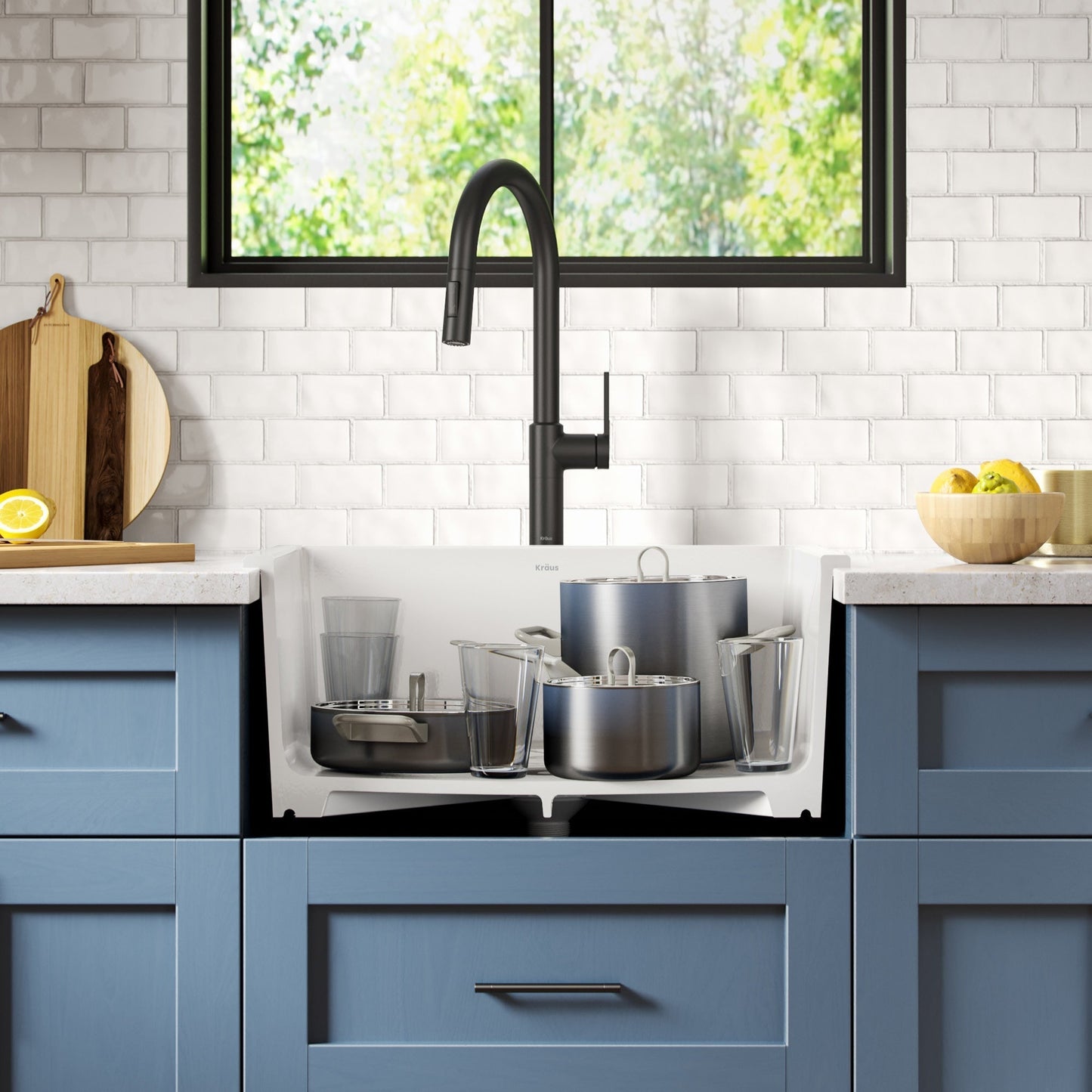 KRAUS Turino 24" Drop-In or Undermount Fireclay Kitchen Sink with Thick Mounting Deck in Gloss White - KFD1-24GWH