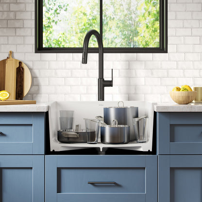 KRAUS Turino 24" Drop-In or Undermount Fireclay Kitchen Sink with Thick Mounting Deck in Gloss White - KFD1-24GWH