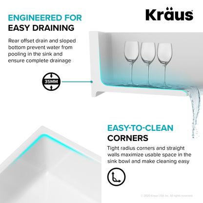 KRAUS Turino 24" Drop-In or Undermount Fireclay Kitchen Sink with Thick Mounting Deck in Gloss White - KFD1-24GWH