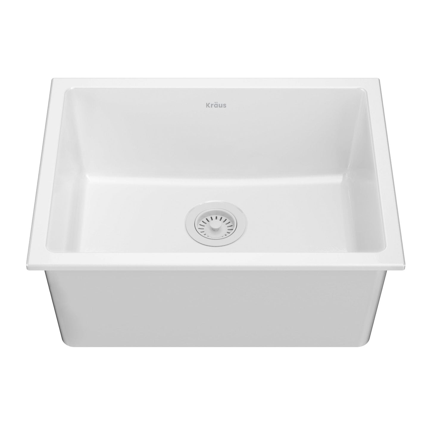KRAUS Turino 24" Drop-In or Undermount Fireclay Kitchen Sink with Thick Mounting Deck in Gloss White - KFD1-24GWH