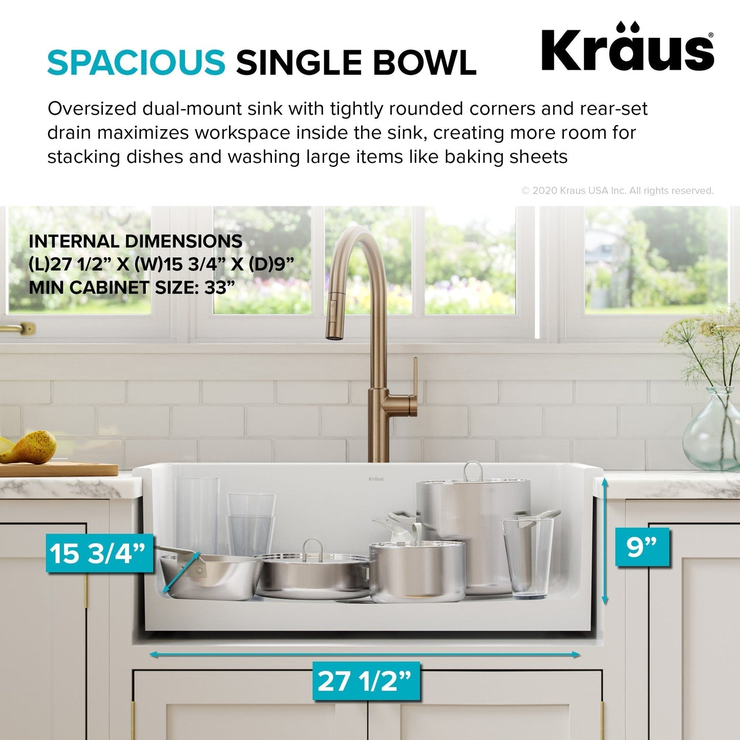 KRAUS Turino 30" Drop-In or Undermount Fireclay Kitchen Sink with Thick Mounting Deck in Gloss White - KFD1-30GWH
