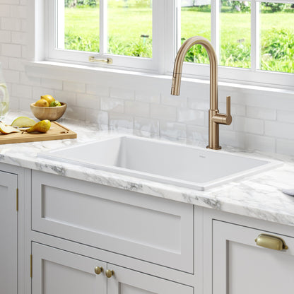 KRAUS Turino 30" Drop-In or Undermount Fireclay Kitchen Sink with Thick Mounting Deck in Gloss White - KFD1-30GWH