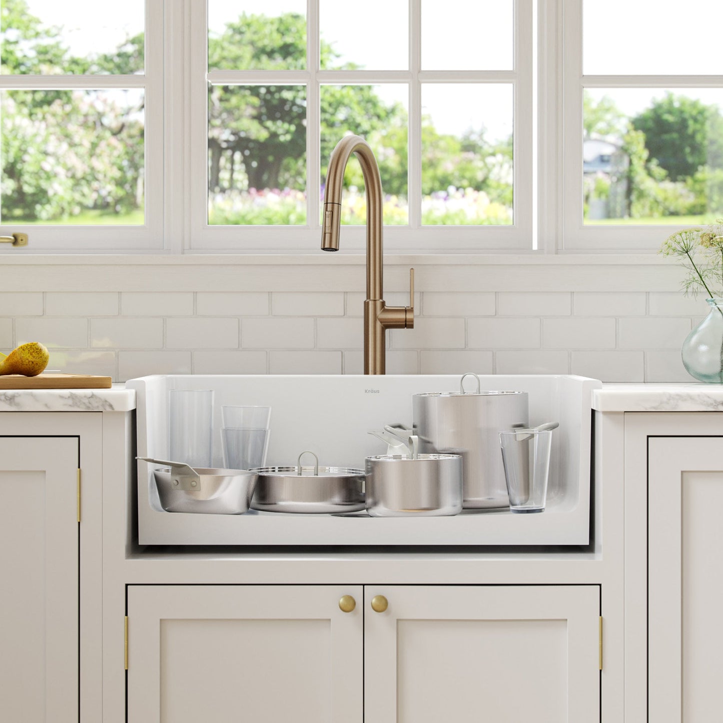 KRAUS Turino 30" Drop-In or Undermount Fireclay Kitchen Sink with Thick Mounting Deck in Gloss White - KFD1-30GWH