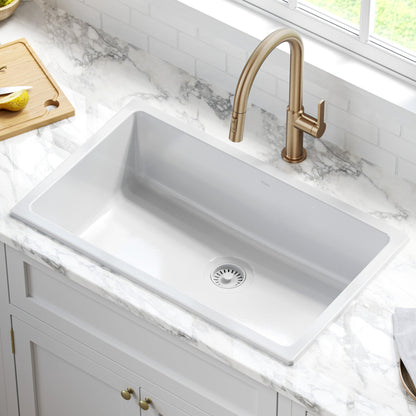 KRAUS Turino 30" Drop-In or Undermount Fireclay Kitchen Sink with Thick Mounting Deck in Gloss White - KFD1-30GWH