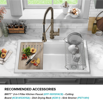 KRAUS Turino 33" Drop-In or Undermount Fireclay Workstation Kitchen Sink in Gloss White - KFDW1-33GWH