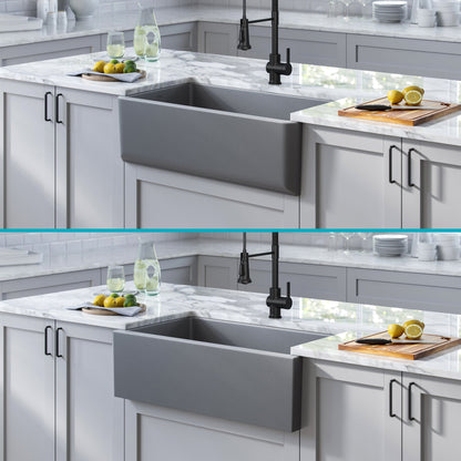 KRAUS Turino 33" Reversible Apron Front Fireclay Kitchen Sink in Matte Grey - KFR1-33MGR
