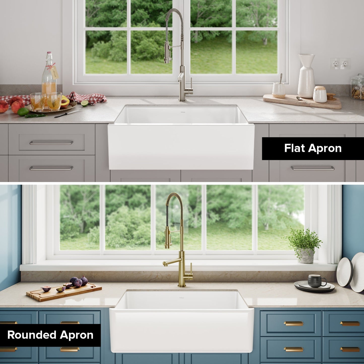 KRAUS Turino Reversible 33" Fireclay Farmhouse Flat Apron Front Single Bowl Kitchen Sink with Bottom Grid in Gloss White - KFR1-33GWH