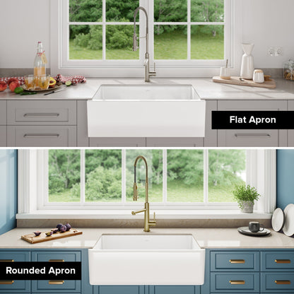 KRAUS Turino Reversible 33" Fireclay Farmhouse Flat Apron Front Single Bowl Kitchen Sink with Bottom Grid in Gloss White - KFR1-33GWH