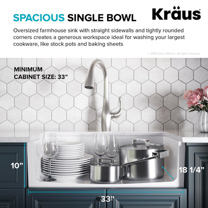 KRAUS Turino Reversible 33" Fireclay Farmhouse Flat Apron Front Single Bowl Kitchen Sink with Bottom Grid in Gloss White - KFR1-33GWH