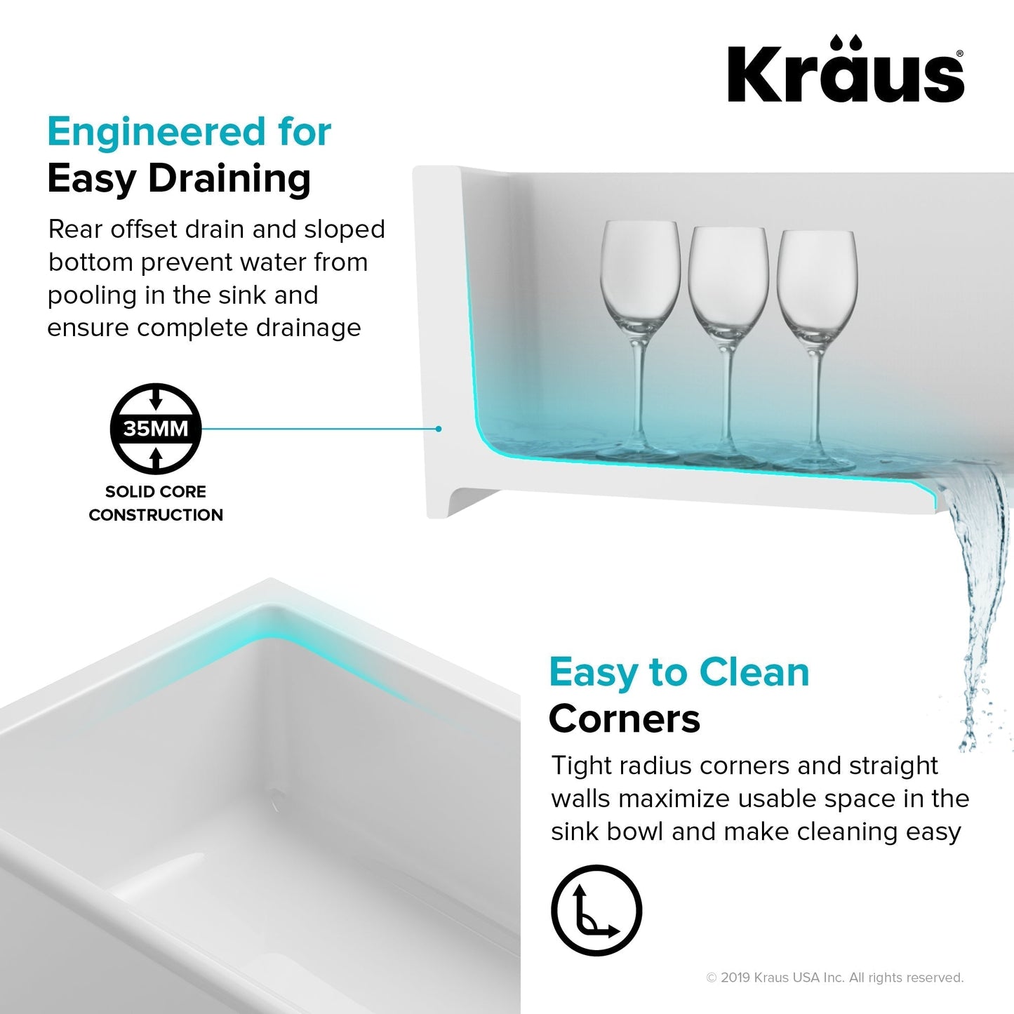 KRAUS Turino Reversible 33" Fireclay Farmhouse Flat Apron Front Single Bowl Kitchen Sink with Bottom Grid in Gloss White - KFR1-33GWH
