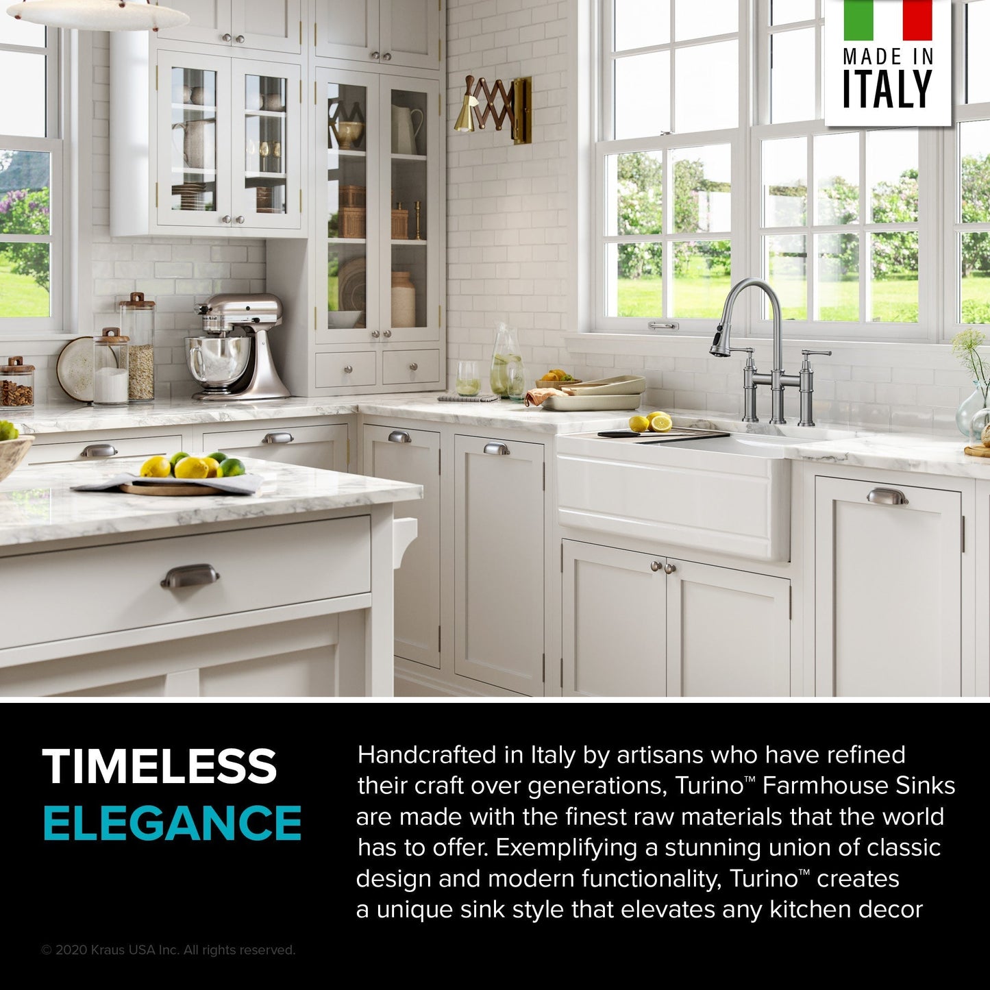 KRAUS Turino Workstation 33" Reversible Apron Front Fireclay Kitchen Sink with Accessories in Gloss White - KFR4-33GWH