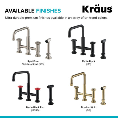 KRAUS Urbix Bridge Kitchen Faucet with Side Sprayer in Matte Black - KPF-3125MB