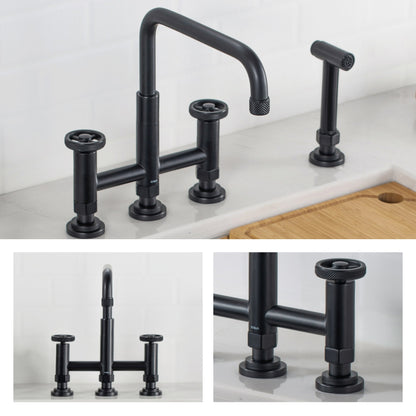 KRAUS Urbix Bridge Kitchen Faucet with Side Sprayer in Matte Black - KPF-3125MB